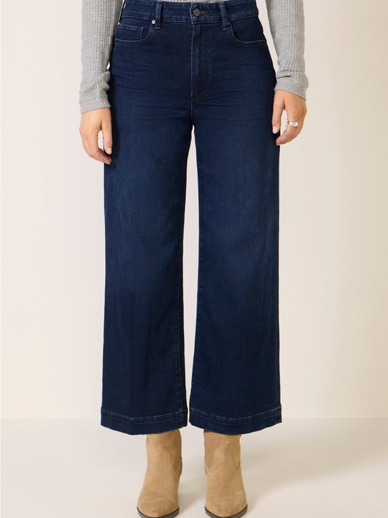 PAIGE Denim - Paige Anessa Wide Leg Cropped High-Rise Jeans in Dark Blue Size 24
